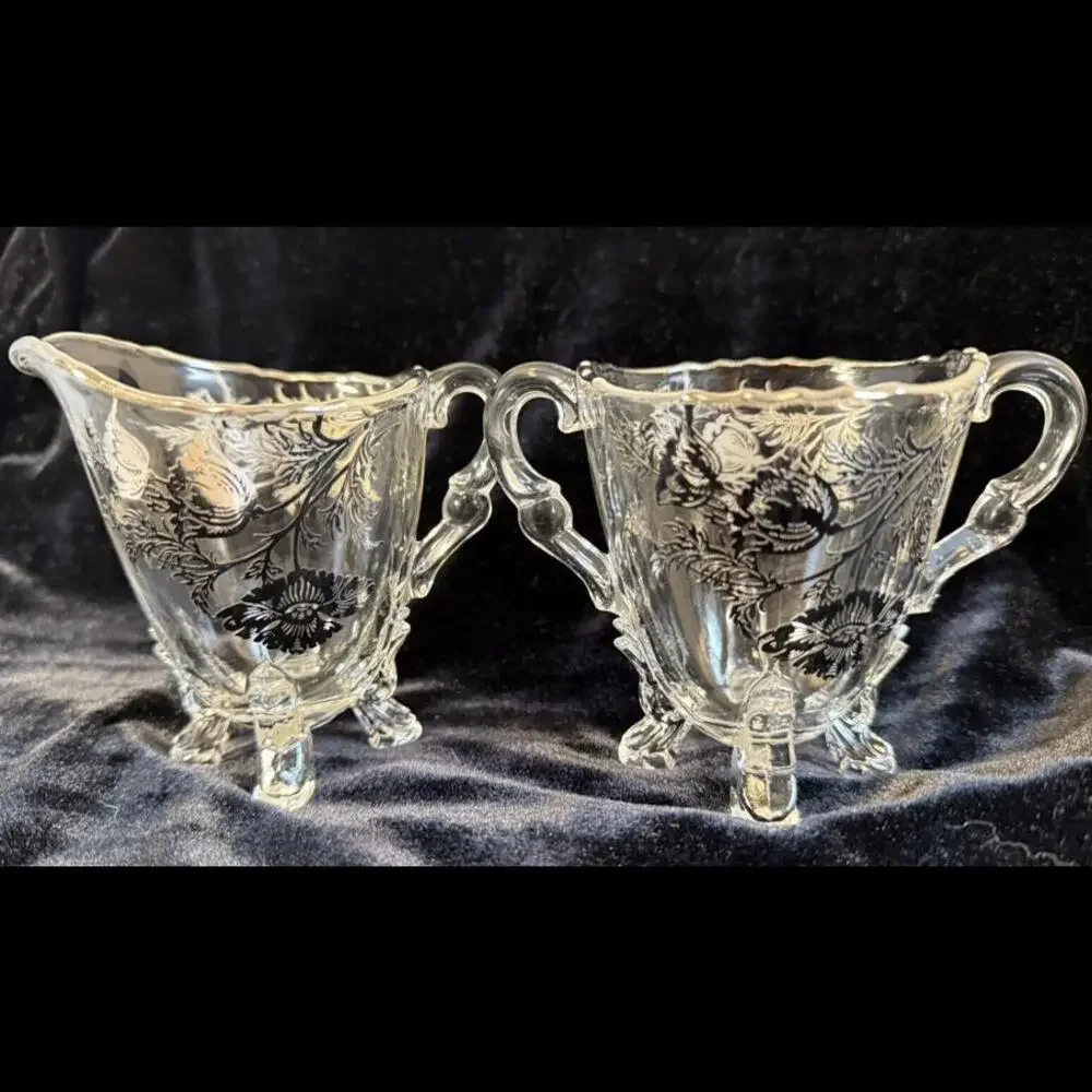 Silver City‎ Flanders Clear Footed Creamer and Open Sugar Bowl Bridgerton Decor